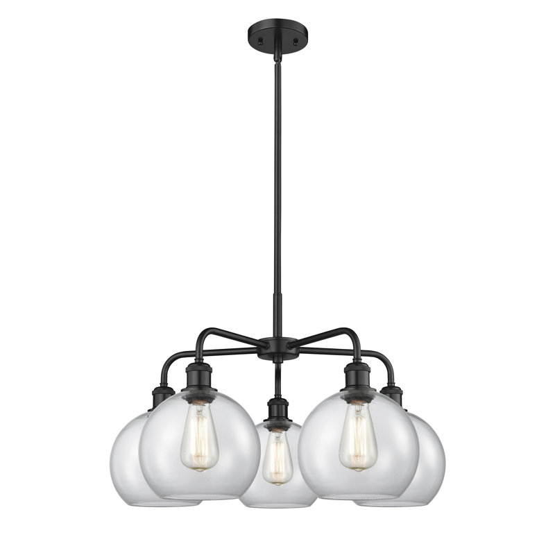 Lustre sphérique à 5 lumières Ellington, H 16 po x l 26 po x P 26 po, Transparent, Noir mat