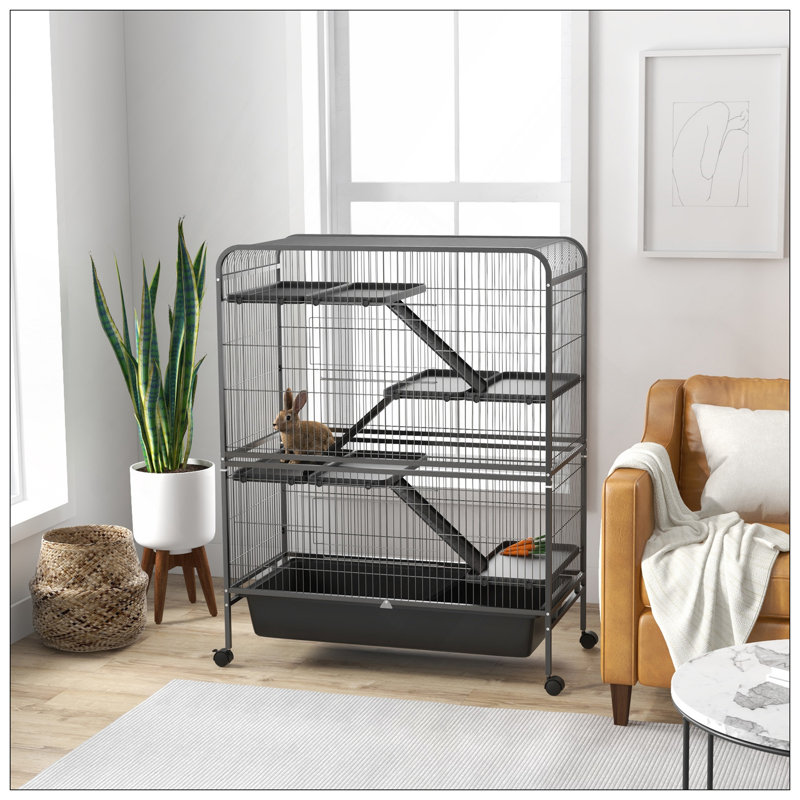 Cage pour animaux 53,5 pouces à 5 niveaux en métal avec roulettes, plateau amovible et portes avant pour furets, lapins et chinchillas