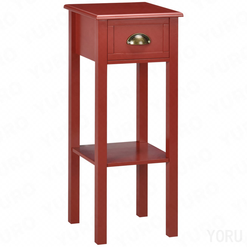 Table d'appoint à 2 niveaux avec tiroir, table de bout étroite avec tablette inférieure, pour le salon ou la chambre à coucher, rouge