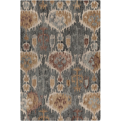 Tapis ikat en laine tissé à la main brun, bleu et gris Kara Authentic