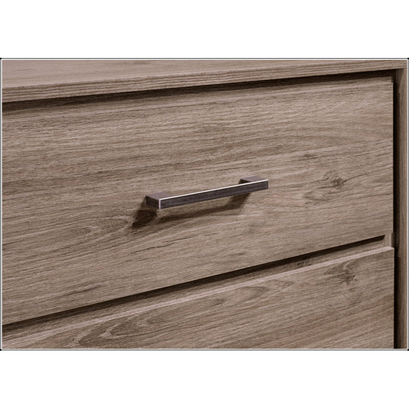 Commode de rangement contemporaine à 6 tiroirs avec poignées en métal et finition chêne gris pour une vie moderne