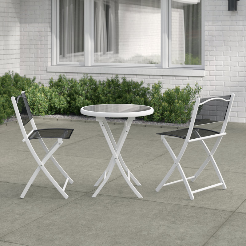 2 - Person Patio Dining Set with Round Table , Cushions Included, Black