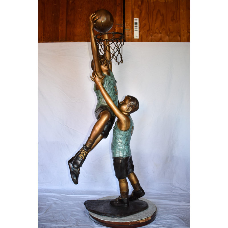 Nifao Collection Kids Playing Basketball in Action Life Size Bronze Statue  27" x 17" x 66"H