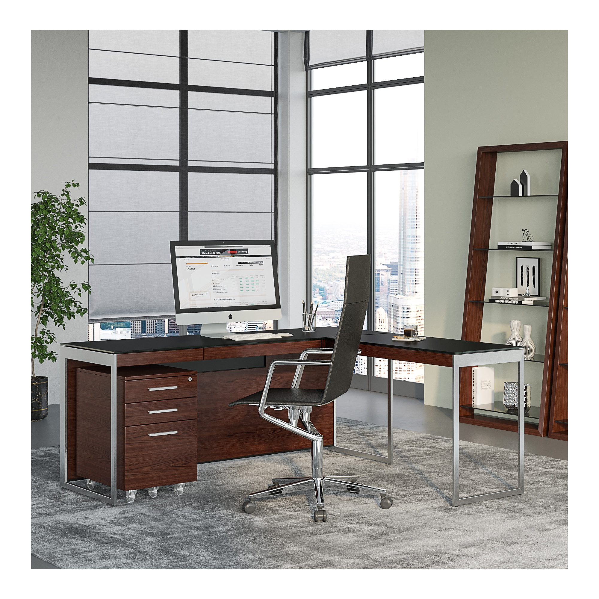 Sequel 20 Writing Desk, Chocolate Stained Walnut/Satin Nickel, 24.75" H x 48" W x 24" D