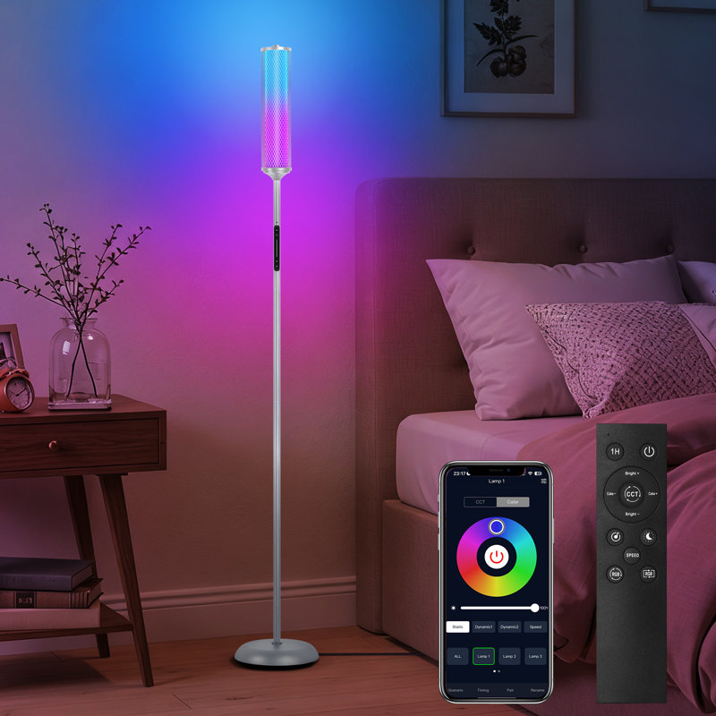 66.14" RGBCW Metal Wire Floor Lamp Smart Lamp With Touch Switch And Remote Control, Gray