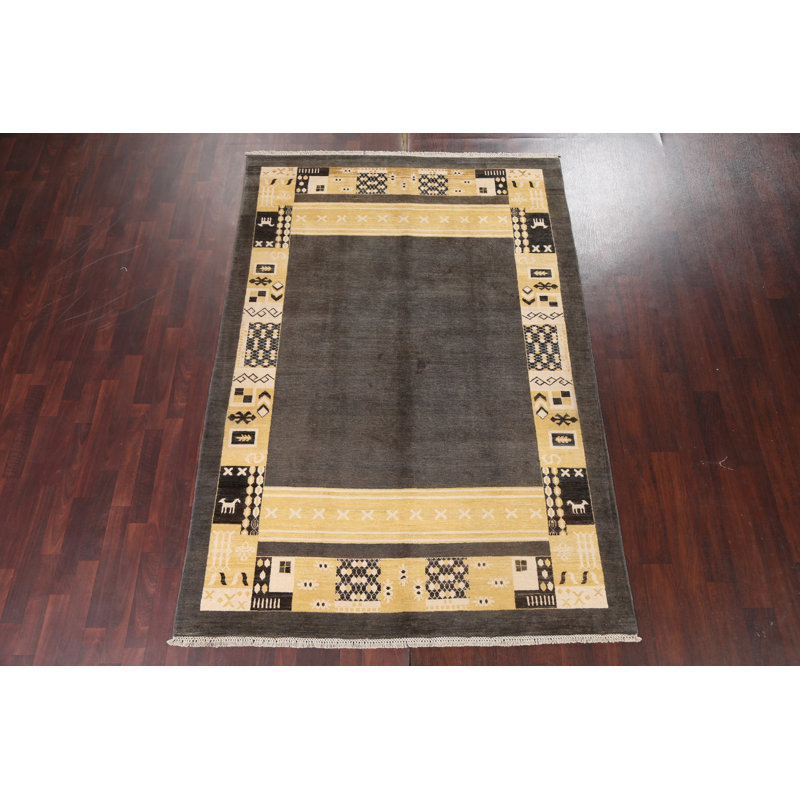 Tapis unique en laine noué à la main 5 pi 11 po x 8 pi 9 po New Age