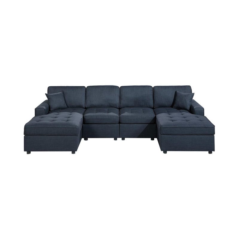 Canapé modulaire avec méridienne, Tissu bleu foncé