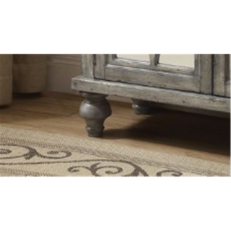 Exquisite Console Table with Mirrored Doors and Diamond Trim Inlay, Supported by Wooden Bun Turned Legs for Durable and Stylish Use