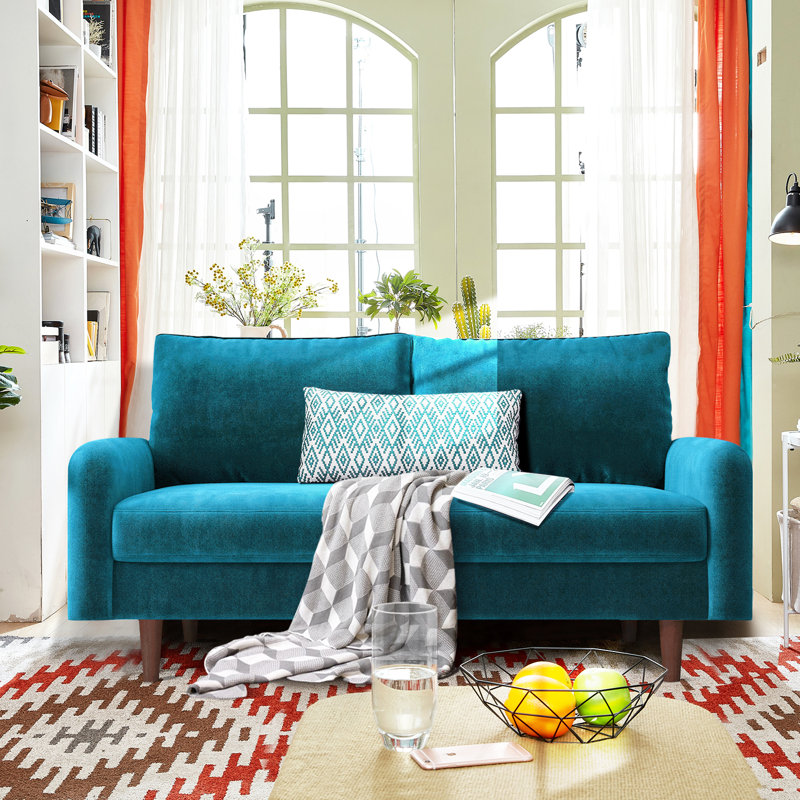 Causeuse Marick, Velours cyan foncé, H 33,1 po x l 56,3 po x P 31,1 po