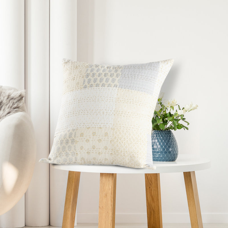 Housse de coussin en coton matelassé Traditional, Gris / Crème, Polyester/ bourre en polyester