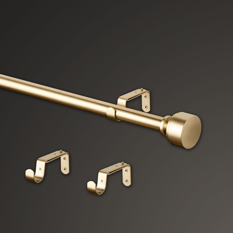 Gold Adjustable Steel Curtain Rod Set with Doorknob Finials