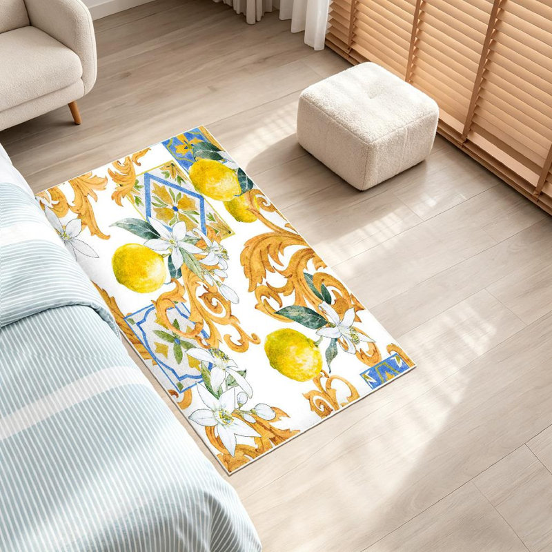 Tapis transparent doré lavable à la machine de style aquarelle, Rectangle 32 po x 47 po