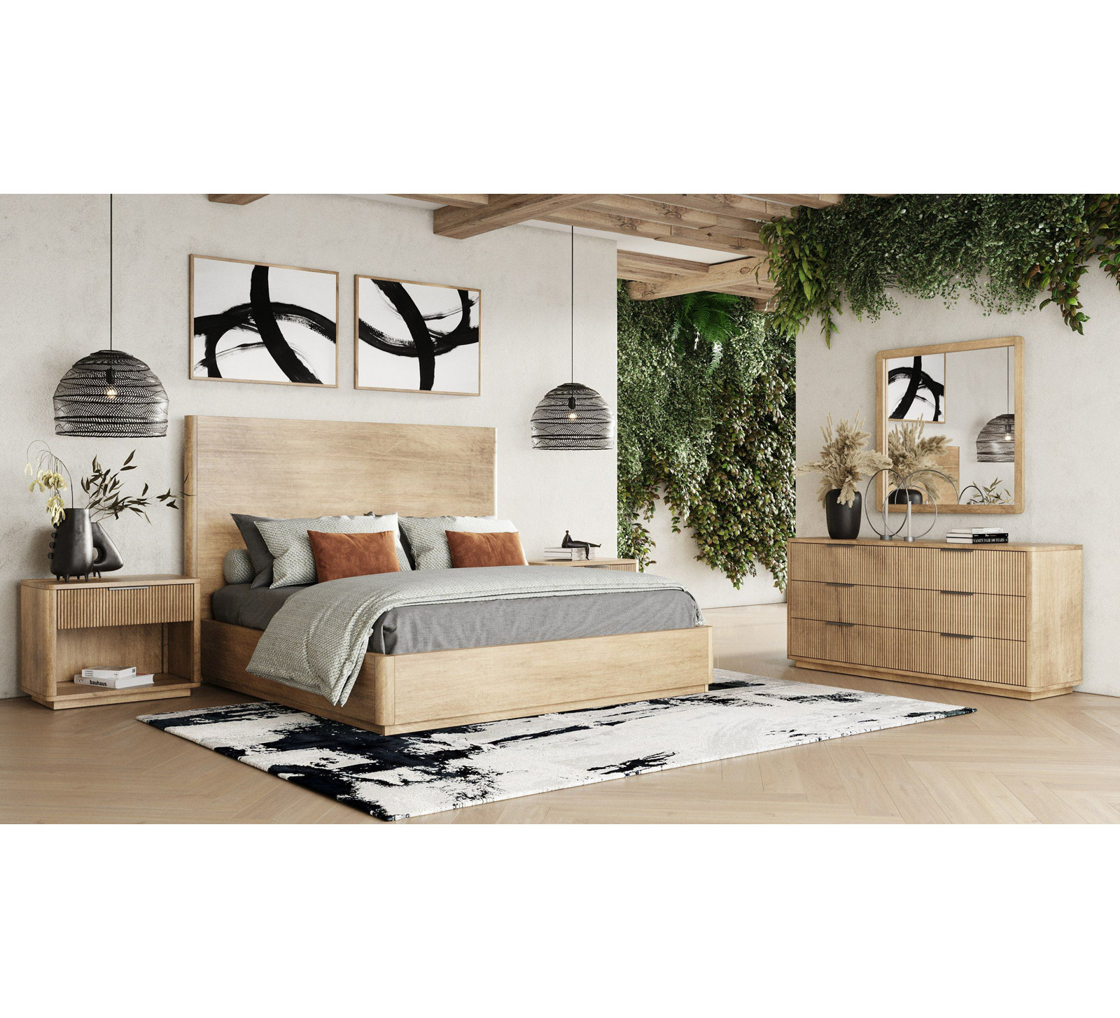 Akira Wood Wall Mirror, White Oak