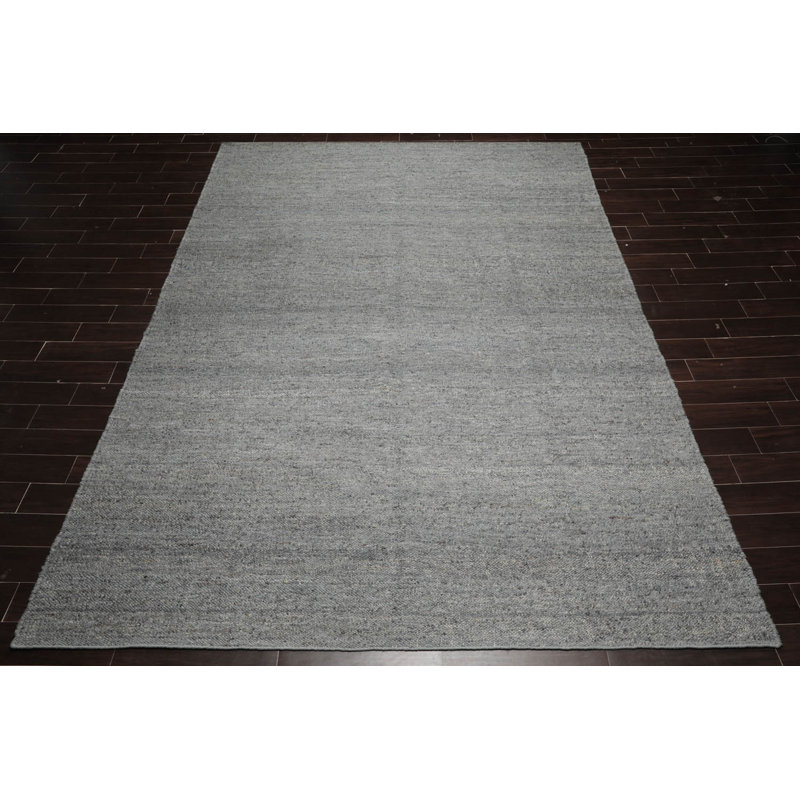 Tapis bleu sarcelle en laine tissé à plat à la main Ailie Modale, Rectangle de 10 pi x 14 pi