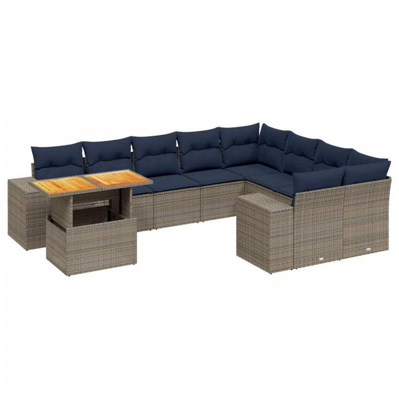  Ensemble de canapé de patio 10 pièces avec coussins en rotin de polyester, Gris, Bleu