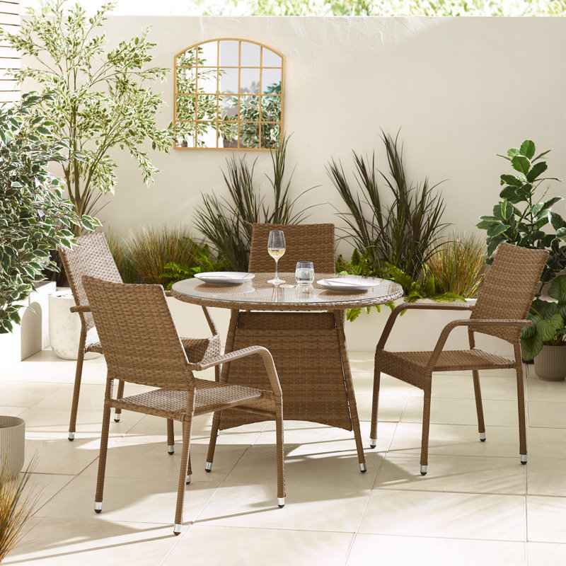 4 - Person Wicker Patio Dining Set with Round Table, Beige