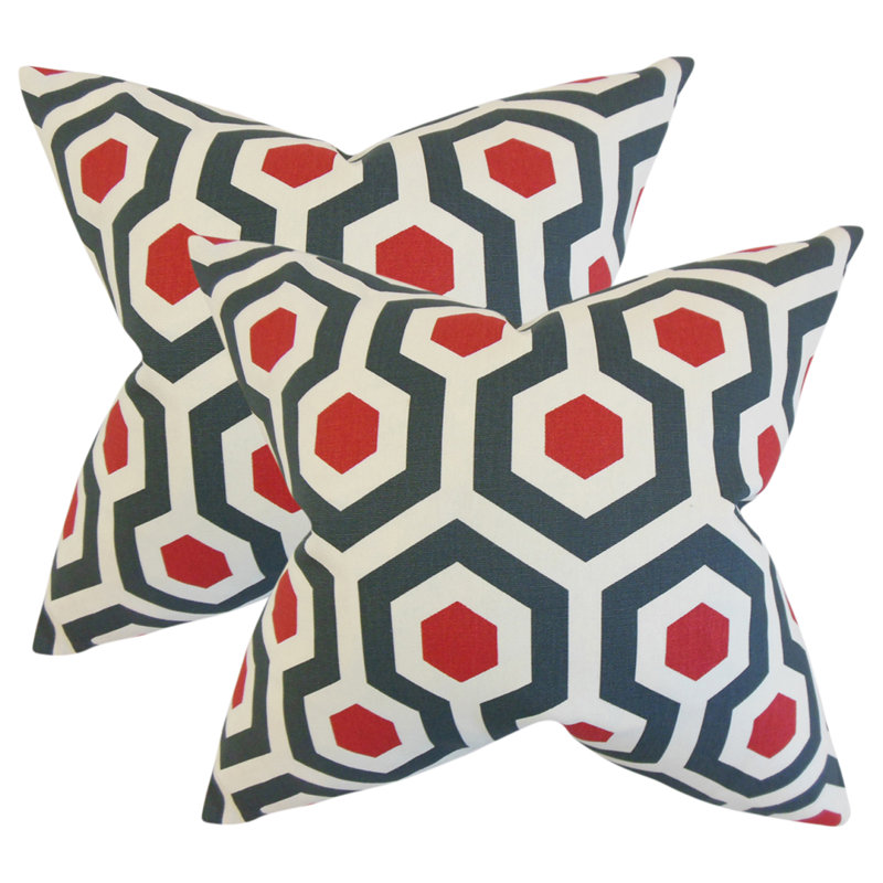 Geometric Feather Reversible Throw Pillow, Dark Blue