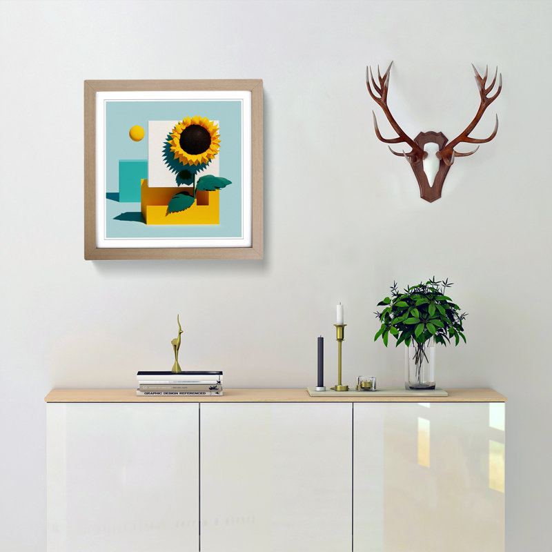 Sunflower Suprematism - Framed Print, Oak