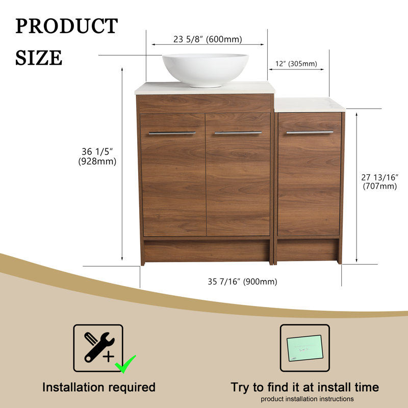 Meuble-lavabo sur pied simple 35,43 po avec plateau en céramique Quincie