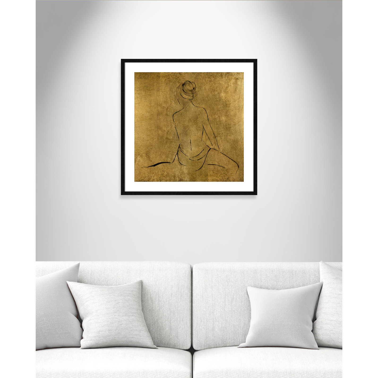 Golden Bather II by Sally Swatland - Painting Print, Black Wood Framed Paper, 28.75" H x 28.75" W x 0.75" D