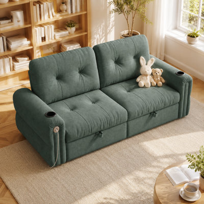 80" Pull-Out Sleeper Sofa Bed with 600lbs Capacity Steel Frame, 2-in-1 Chenille Fabric Convertible Loveseat Couch