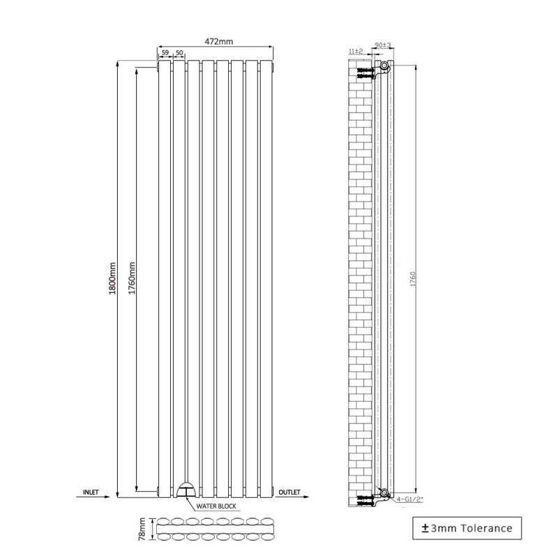 Shoshana Vertical Oval Panel Radiator, Gloss White, 180cm H x 47.2cm W, 2