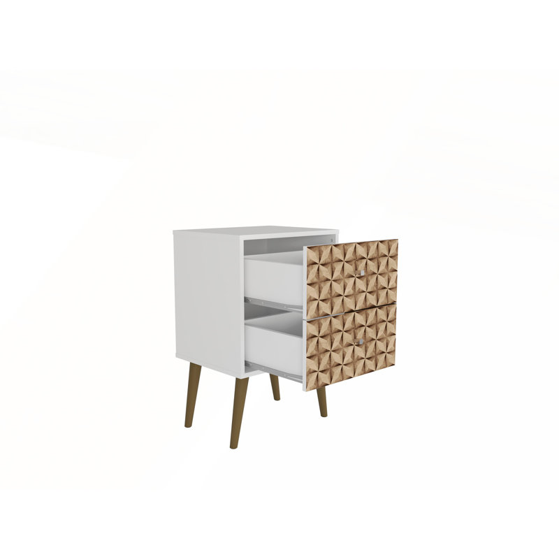 Table de chevet 18 pouces avec 2 tiroirs, naturel et blanc pour chambres à coucher et salons modernes