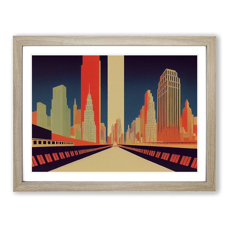 New York Art Deco Vol.2 Abstract 1 Piece Single Picture Frame Wall Art, 25cm H x 34cm W, Oak