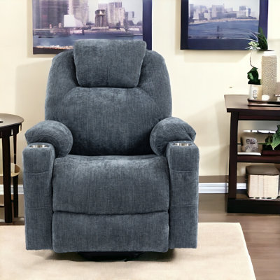 Fauteuil inclinable électrique brun en chenille avec massage par vibration 8 points et chauffage lombaire, ports USB et Type-C, porte-gobelets en acier inoxydable