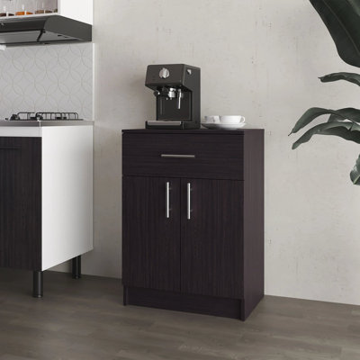 Garde-manger en mélamine Wengue avec 2 portes et 1 tiroir