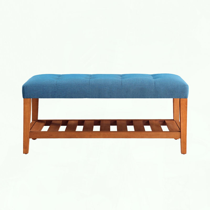 Banc rembourré avec rangement ouvert et finition chêne, Bleu