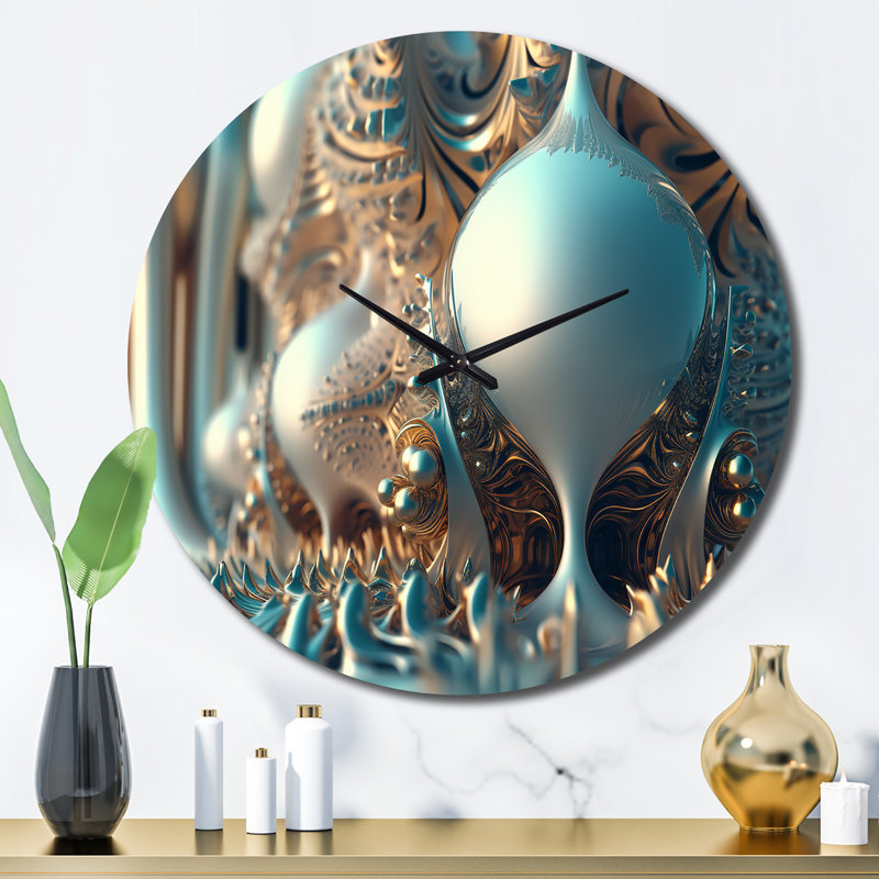 Horloge murale Fractal Turquoise, Grand