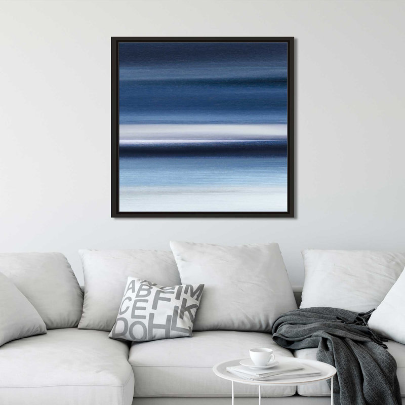 «Indigo II», reproduction de peinture acrylique sur toile, H 27,5 po x l 27,5 po x P 2 po, Cadre flottant noir