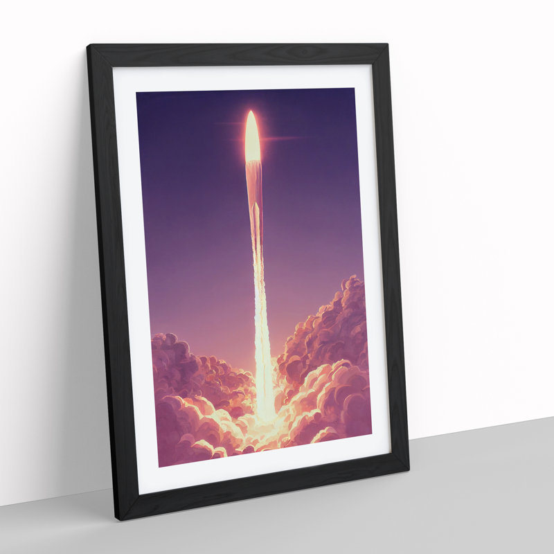 XV1022-4006X Spaceship Rocket In Flight No.3 - Single Picture Frame Print, Black, 64cm H x 46cm W x 2cm D