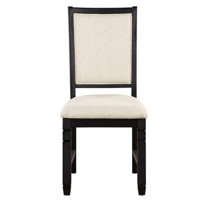 2 chaises de salle à manger, structure en bois noir, siège en tissu texturé beige, chaises de chambre transitionnelles de 2, avec revêtement, attrait