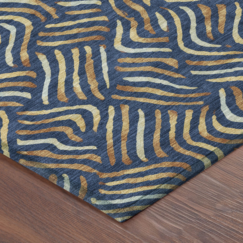 Machine Washable Indoor/Outdoor Chantille ACN2474 Abstract Rug, Navy, 5' x 7'6"