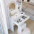 17" Round LED Mirror Vanity Table+Cushioned Stool-784137890