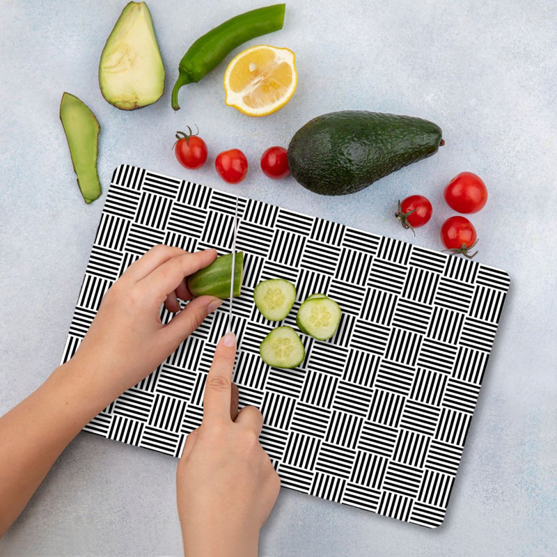 Flourish Tempered Glass Cutting Board, 7.9 x 11.8 inches | 100% Antibacterial, Easy-Clean Surface, Non-Slip Silicone Feet | Perfect for Food Prep & Serving, Durable & Stylish Kitchen Essential, Not Dishwasher Safe