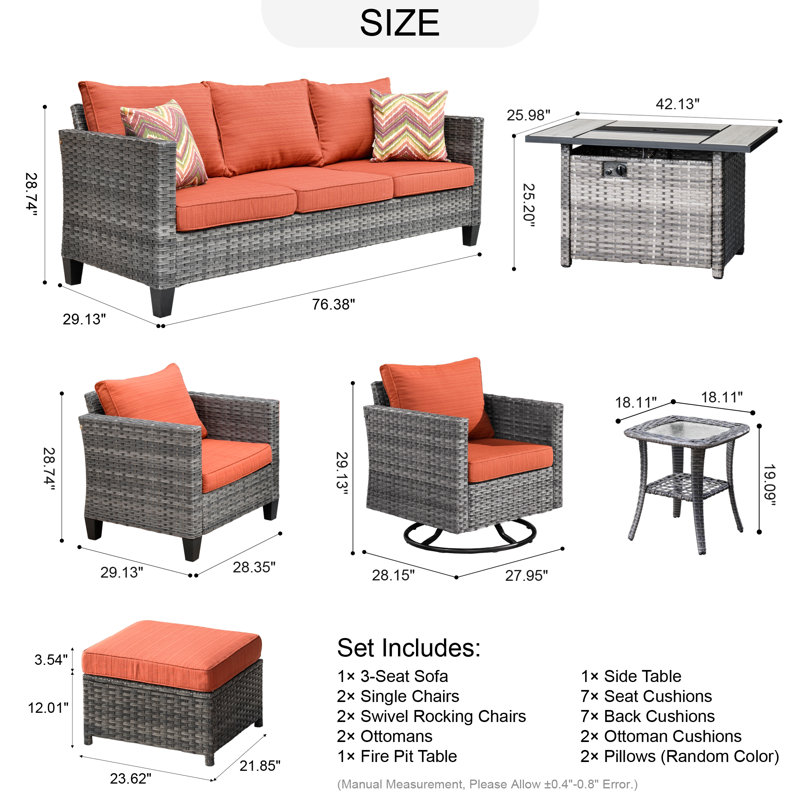 Pequena 8 - Person Patio Conversation Set with Cushions, Orange