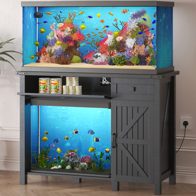 40 Gallon Tank Stand With Cabinet And Power Outlets, Farmhouse Aquarium Stand For 40-50 Gallon Breeder Tank, Turtle Tank, Double Terrarium Stand
