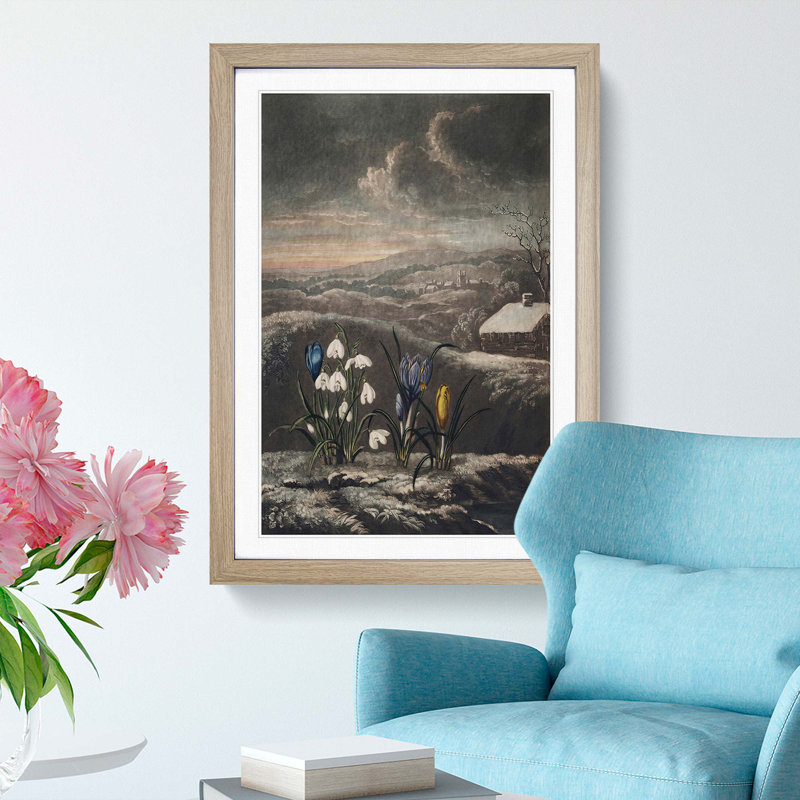 The Snowdrop Flowers by R.J. Thornton - Picture Frame Painting Print on MDF, 48cm H x 36cm W x 2cm D, Oak Framed