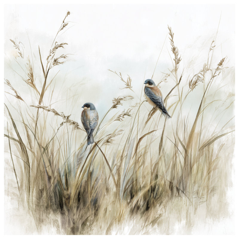 Two Birds On Grass Window Curtains, Birds Sheer & Blockout Curtains - 1 Panel, Blockout, 50" x 80" - 1 Panel