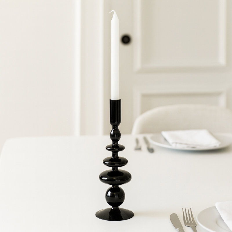  Sculptural Glass Candle Holder with Rounded Accent Base - Modern Tabletop Candle Holder for Coffee Table Display - Decorative Candle Stand Holder for Any Room