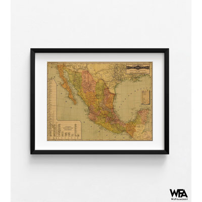 «Mexique», très grande affiche mexicaine, reproduction de carte antique encadrée, décor de classe espagnole, affiche de l'histoire du Mexique