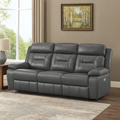 Conia Power Double Reclining Sofa, Leather, USB, 87 Inch
