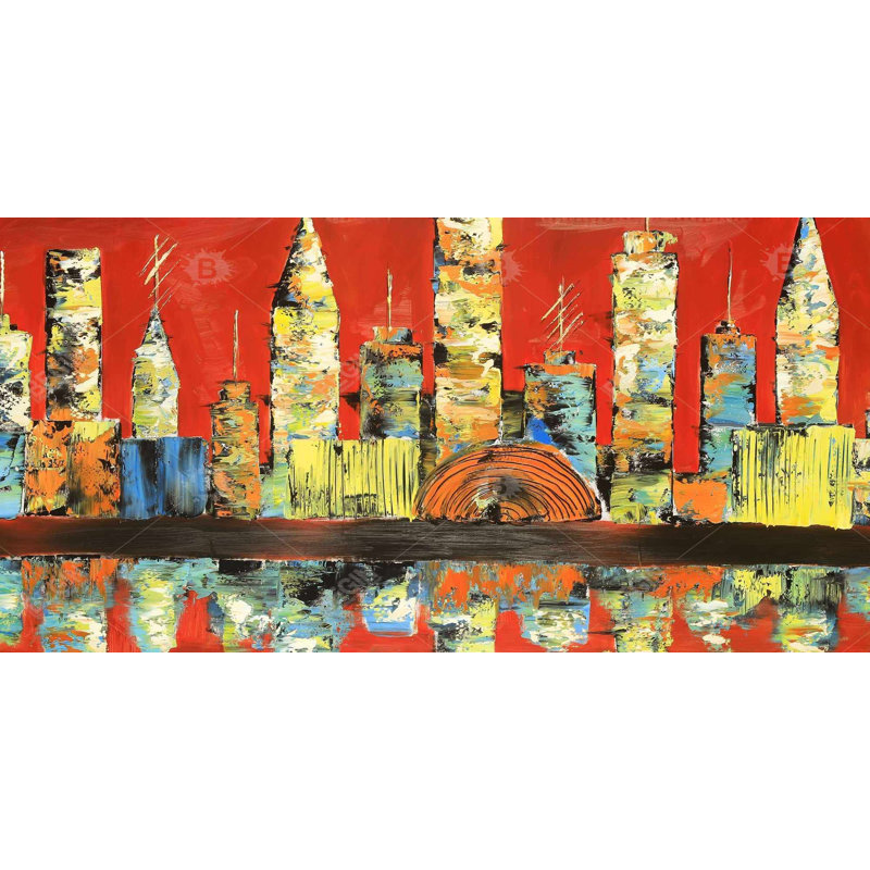 Red abstract skyline - 15.75"x31.50" Desk mat
