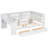 Wood Full Size Platform Bed with Upholstered Headboard, Storage Shelves, Drawers, Charging Station, LED Lights & Desk, White+Beige Cushion-1276882531