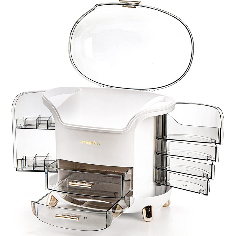 Boîte de rangement pour maquillage avec couvercle anti-poussière et tiroirs