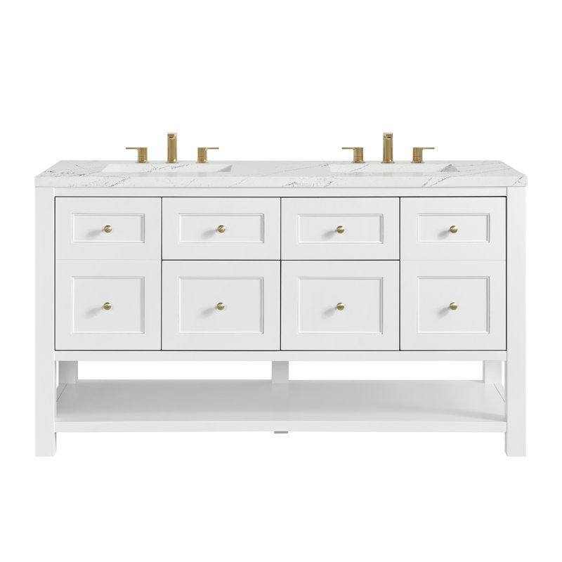 Breckenridge 60'' W Double Vanity, Bright White, Ethereal Noctis Silestone, Widespread