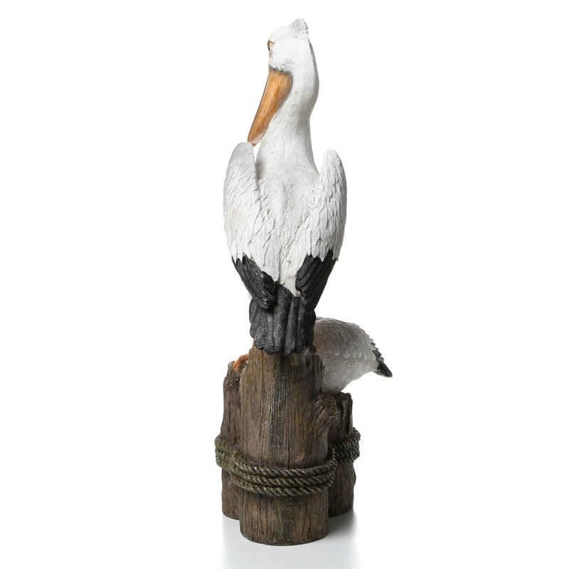 Coastal Pelican Pair on Faux Wood Pilings Statue